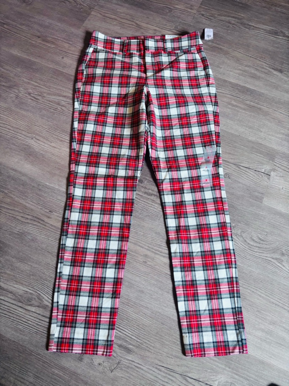 Old Navy Red and White Plaid Straight Leg Jeans